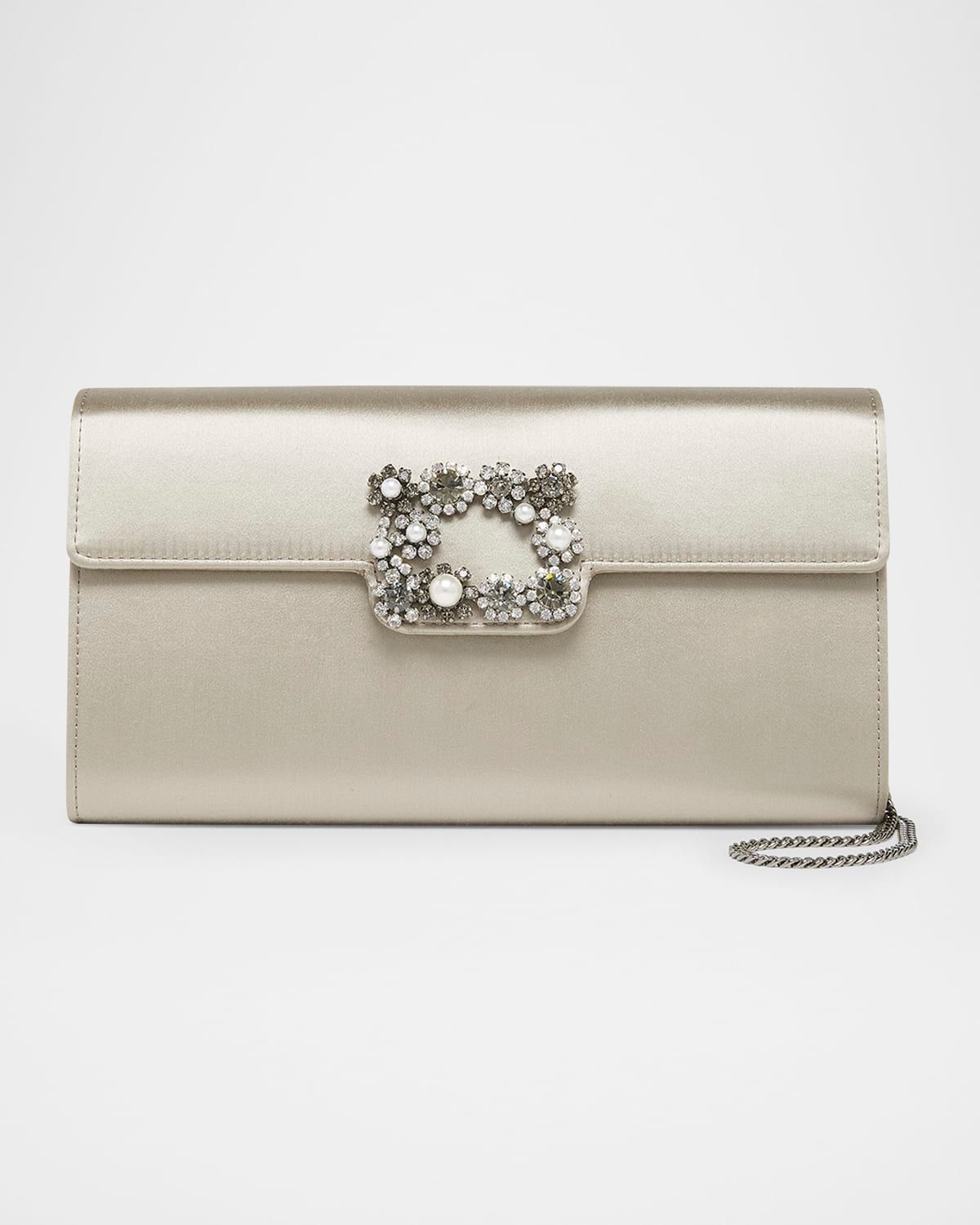 Flower Buckle Satin Envelope Flap Bag