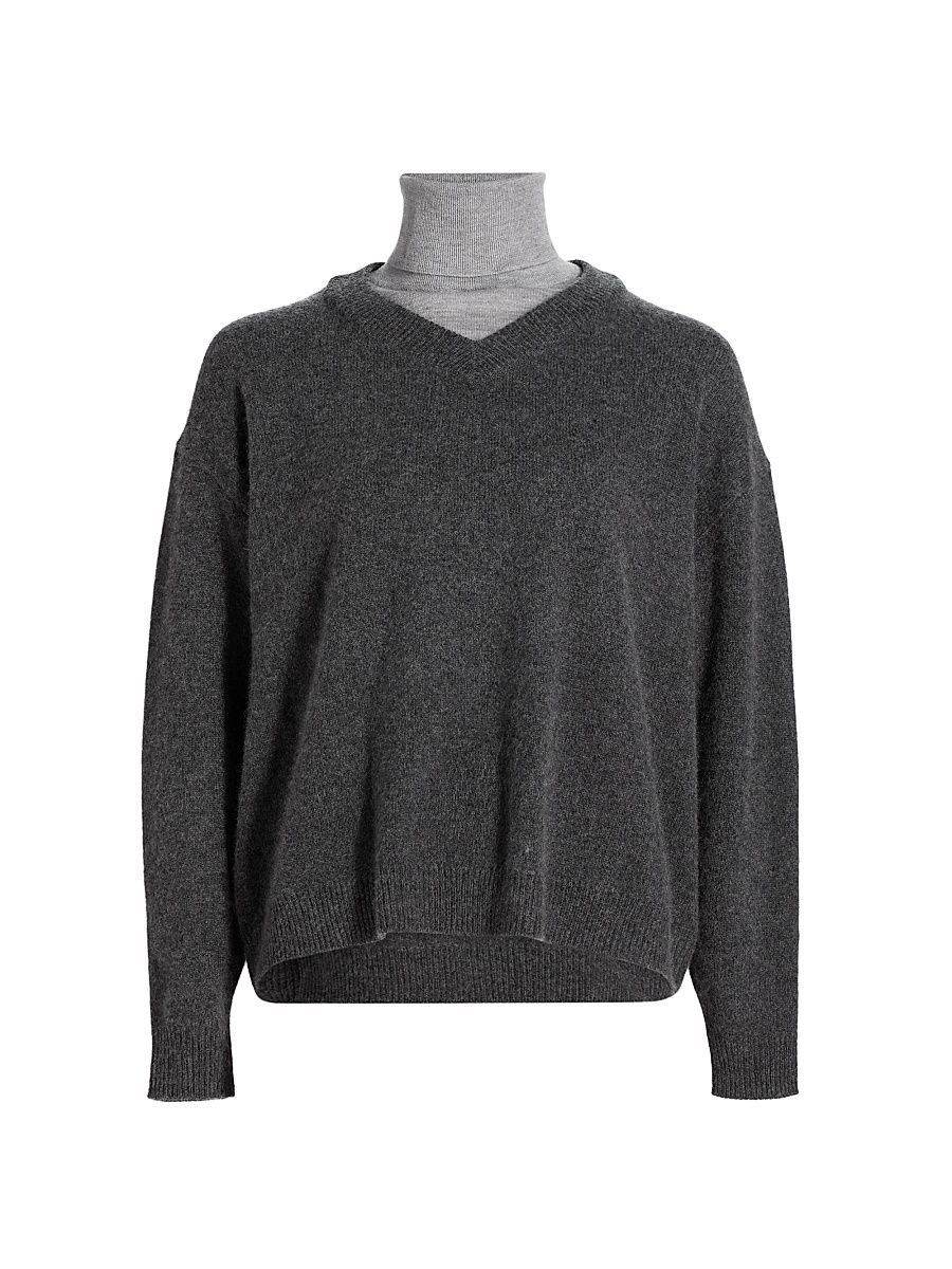 Women's Doris Cashmere V-Neck Sweater - Charcoal - Size XL