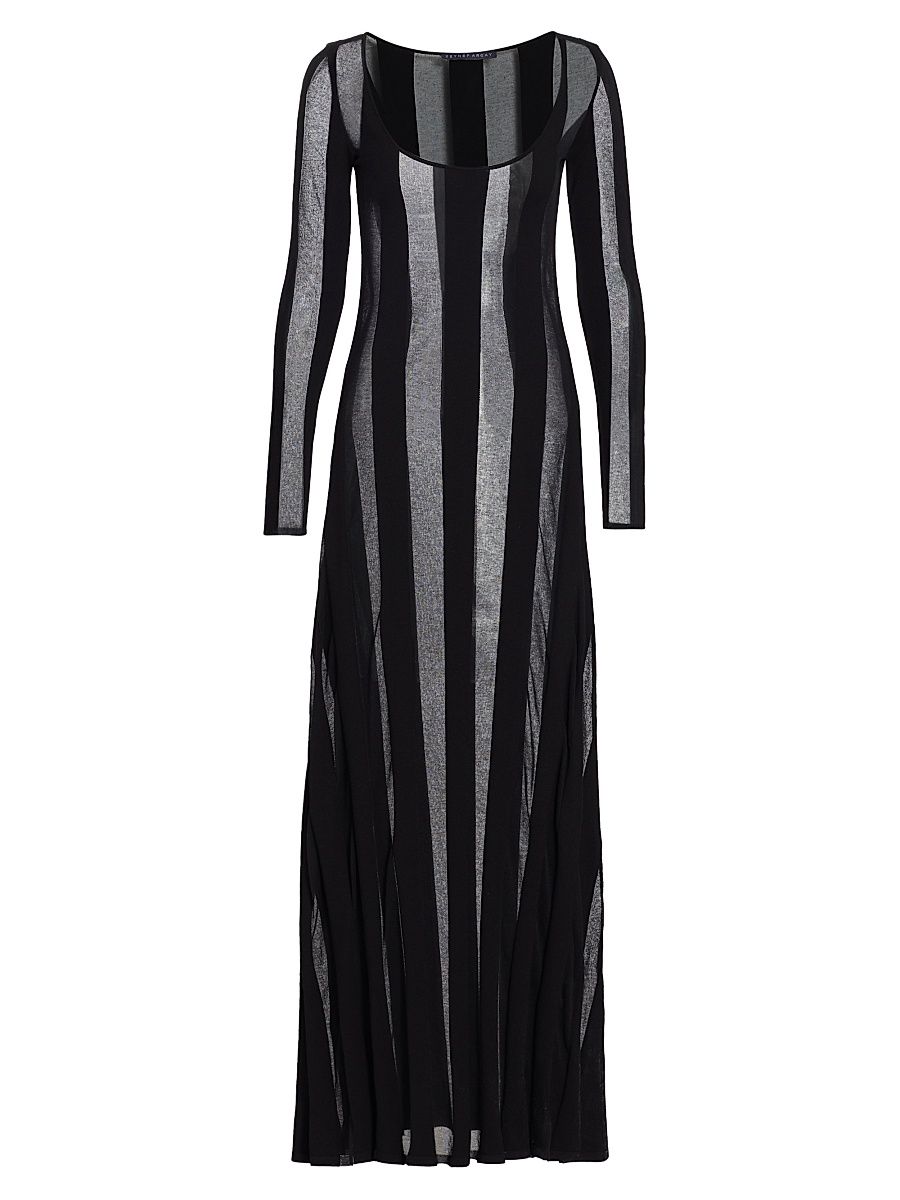 Women's Semi-Sheer Striped Maxi Dress - Black - Size 2