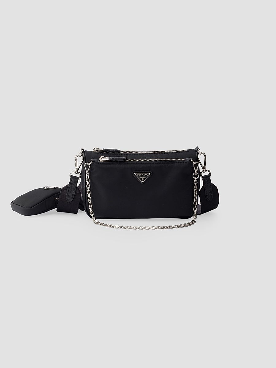 Women's Re-Nylon and Saffiano Leather Mini Shoulder Bag - Black