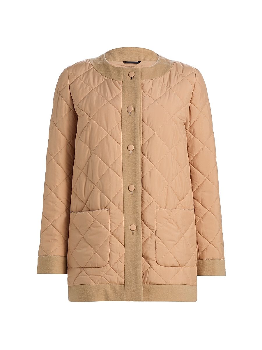 Women's Quilted Patch Pocket Jacket - Camel - Size 14