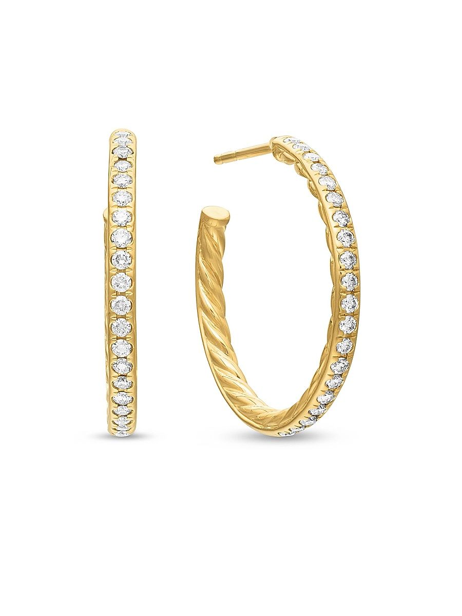 Women's Pavé Hoop Earrings in 18K Yellow Gold with Diamonds, 25.4mm - Diamond