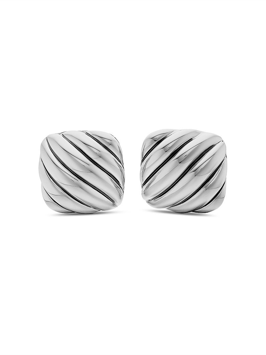 Men's Sculpted Cable Cushion Cufflinks in Sterling Silver, 17mm - Silver