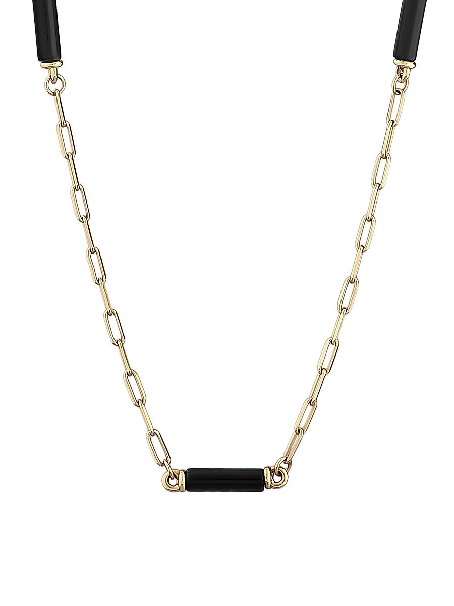 Women's 14K Rose Gold & Onyx Station Necklace - Rose Gold