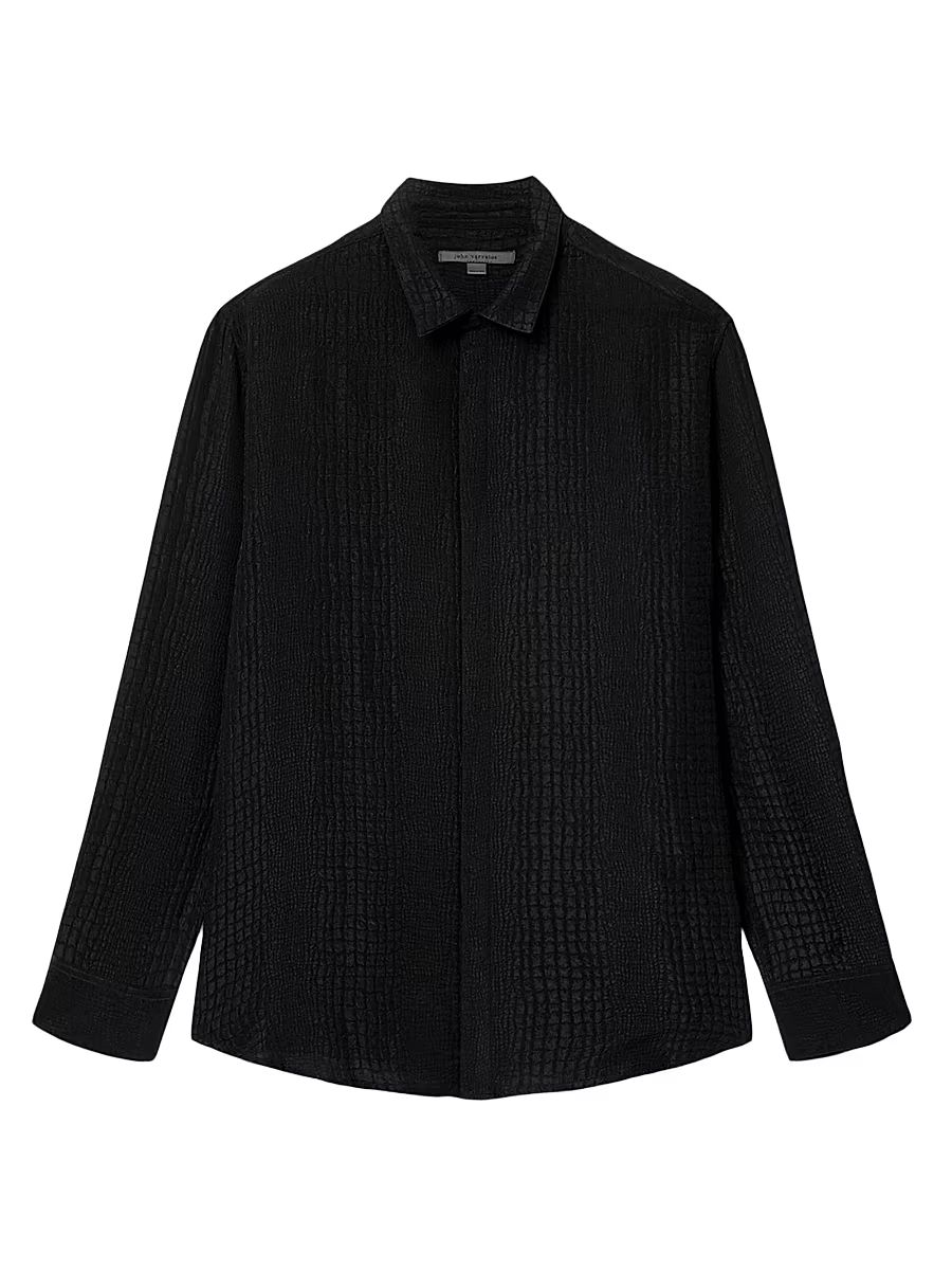 Men's Vito Croc-Jacquard Silk Button-Front Shirt - Black - Size XXL