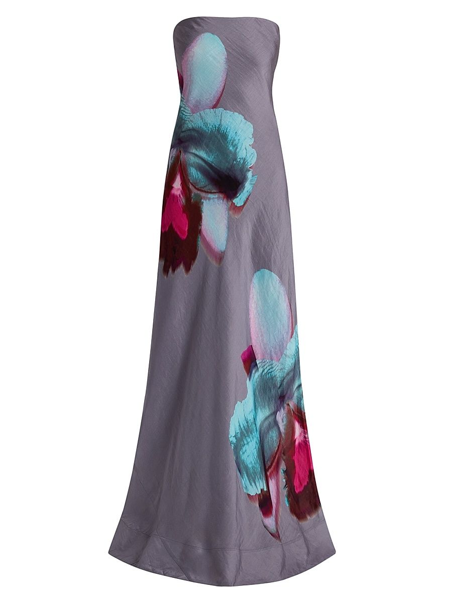 Women's Quelina Strapless Floral Linen-Silk Maxi Dress - Nimbus Orchid - Size 0