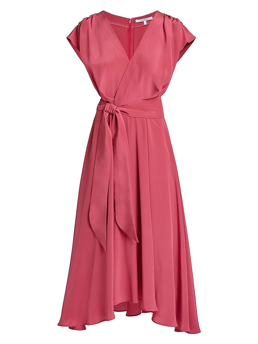 Women's Silk Crêpe de Chine Faux Wrap Midi-Dress - Peony - Size 10