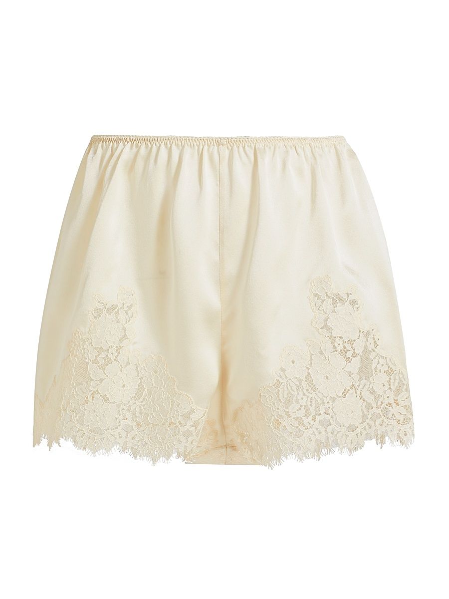 Women's Iona Lace-Trimmed Silk Shorts - Sea Salt - Size XXS