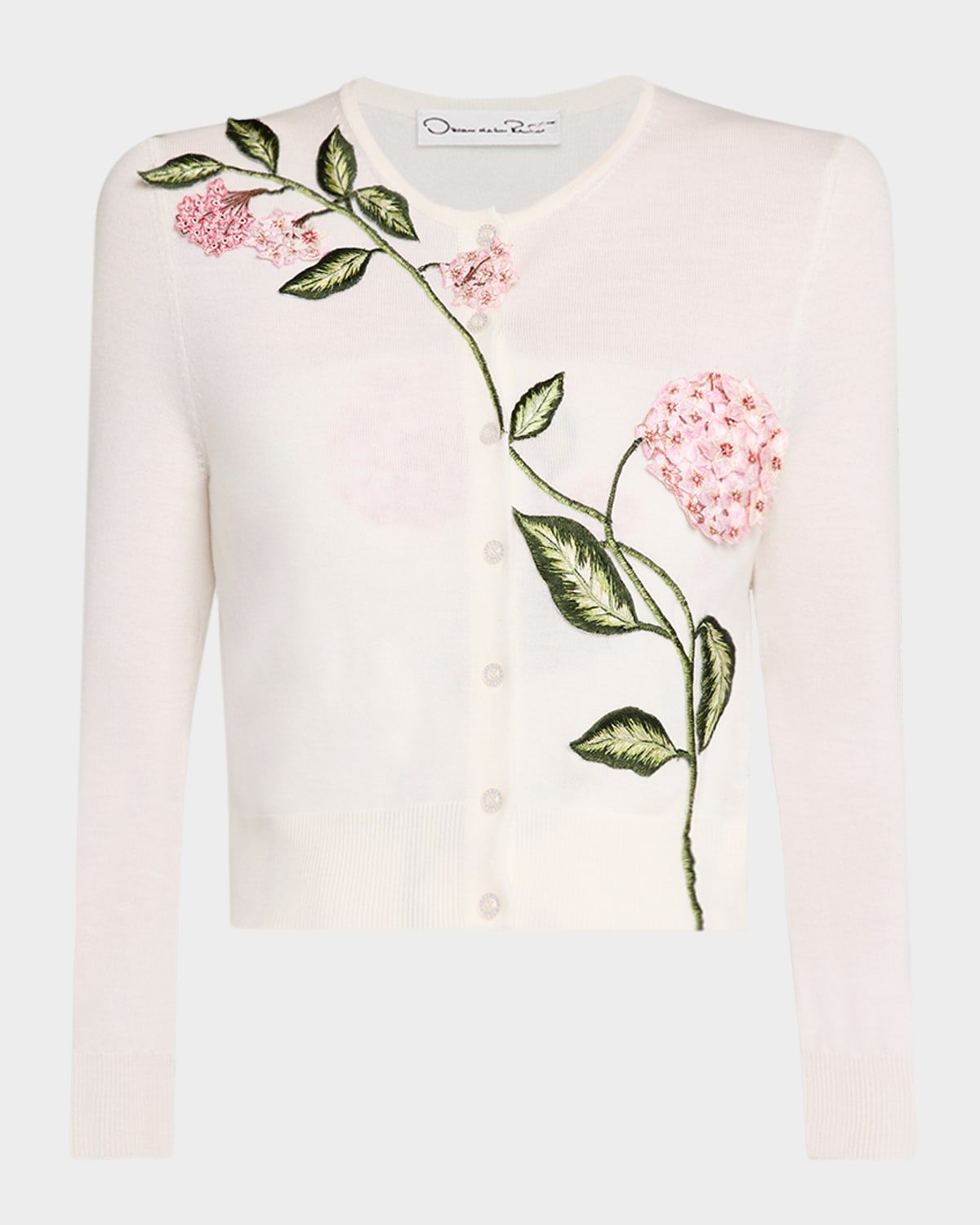 Porcelain Flower Embroidered Crop Crewneck Cardigan