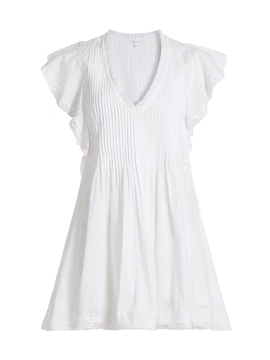 Women's Mila Embroidered Cotton A-Line Minidress - Optic White Plain - Size Small