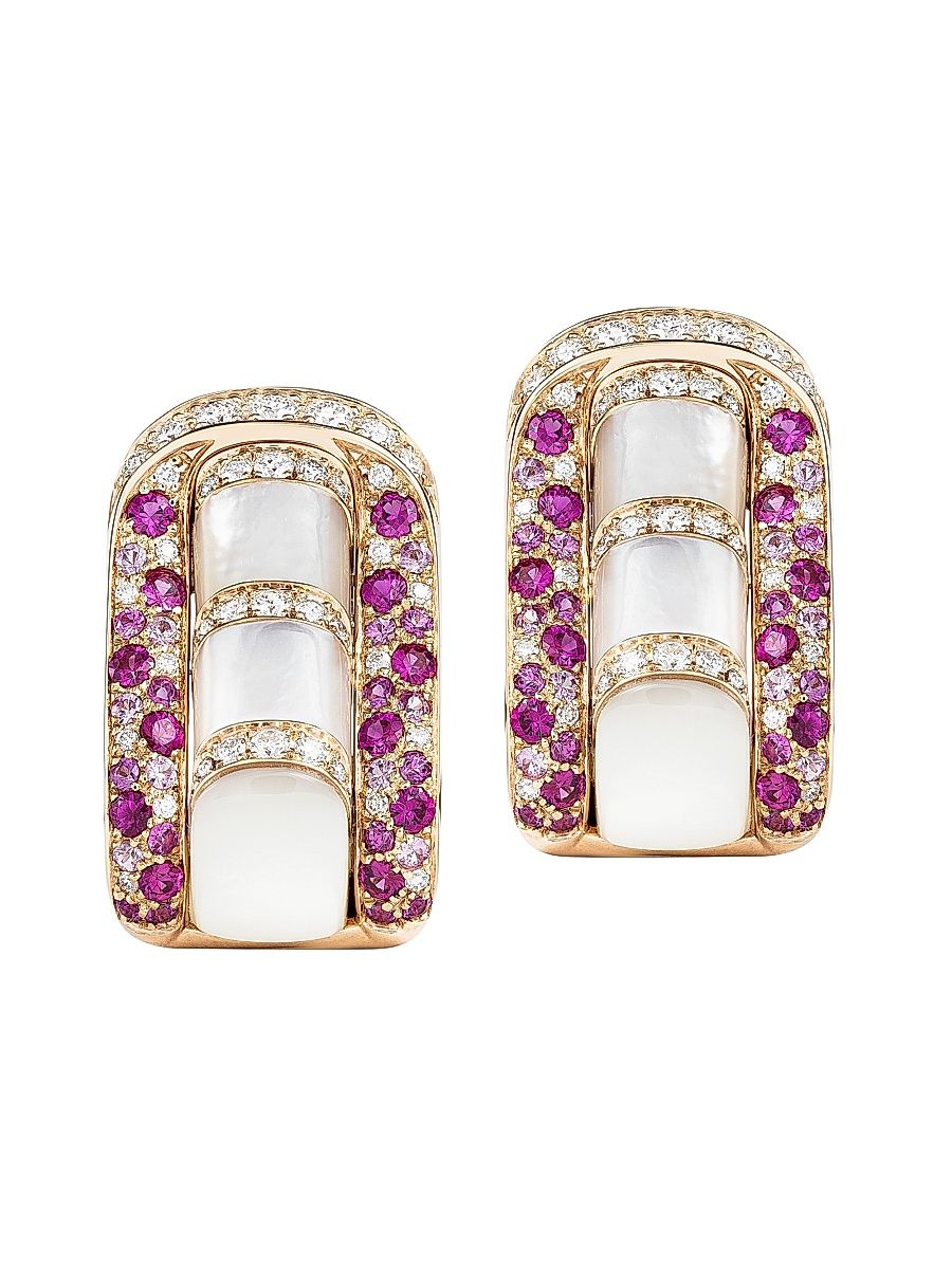 Women's Arco 18K Rose Gold, 1.12 TCW Diamond, 2.05 TCW Pink Sapphire & Mother-Of-Pearl Hoop Earrings - Rose Gold