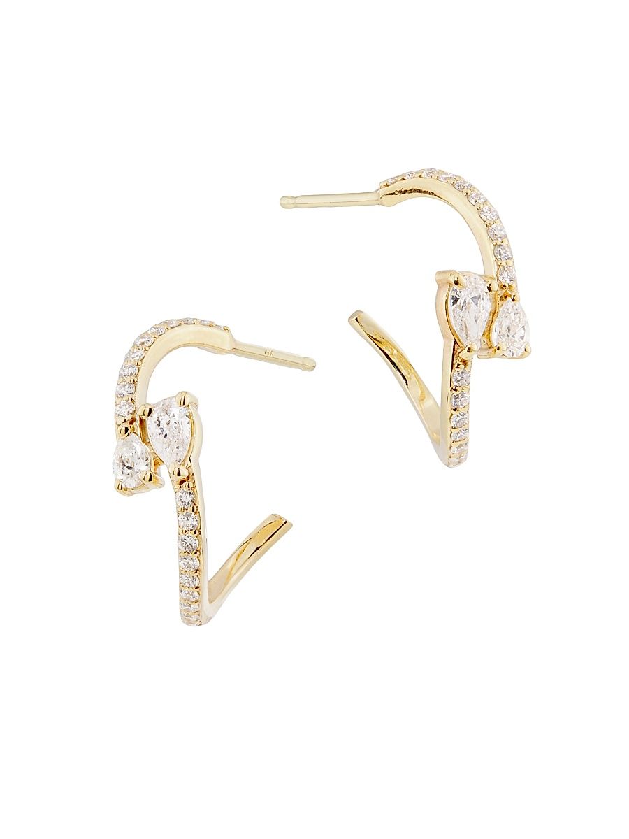 Women's 14K Yellow Gold & 0.51 TCW Diamond Curved Huggie Earrings - Yellow Gold