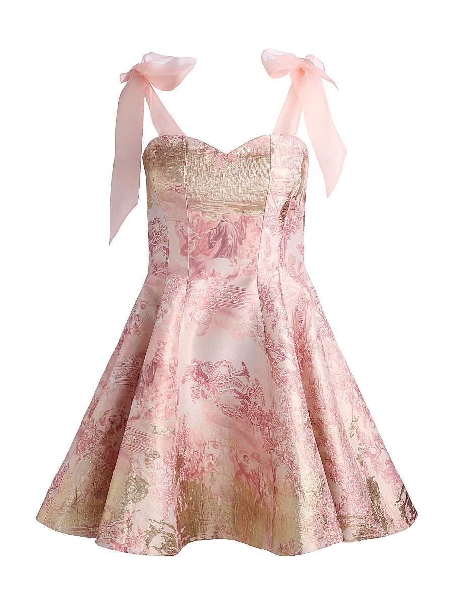 Women's Summer Jacquard Fit-&-Flare Minidress - English Rose Toile - Size 14