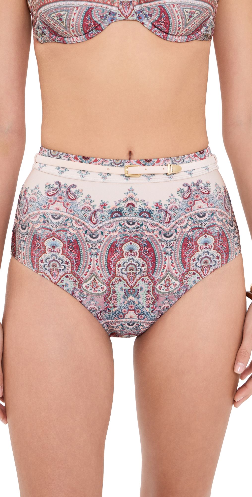 Zimmermann Fairlight High Waist Bikini Bottoms Cream Paisley 0