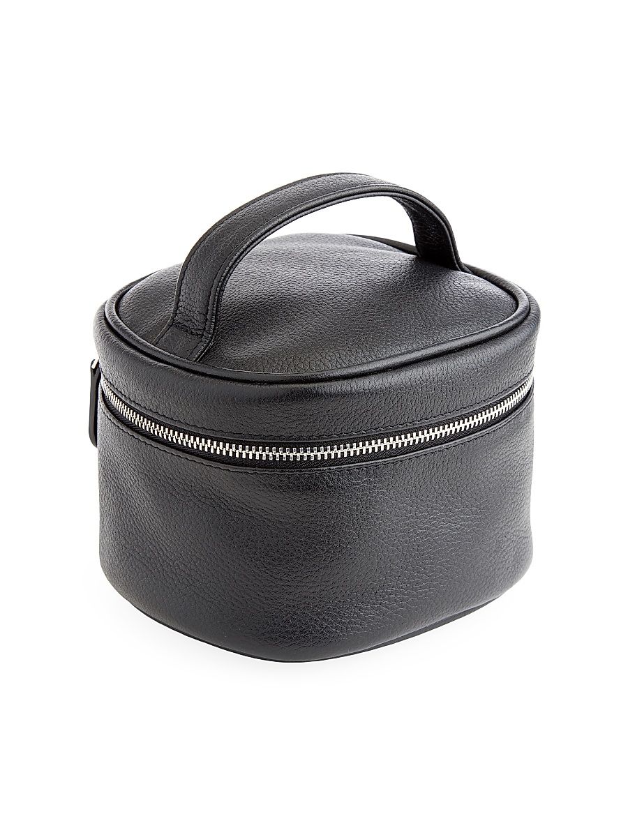 Women's Compact Leather Cosmetic Bag - Black