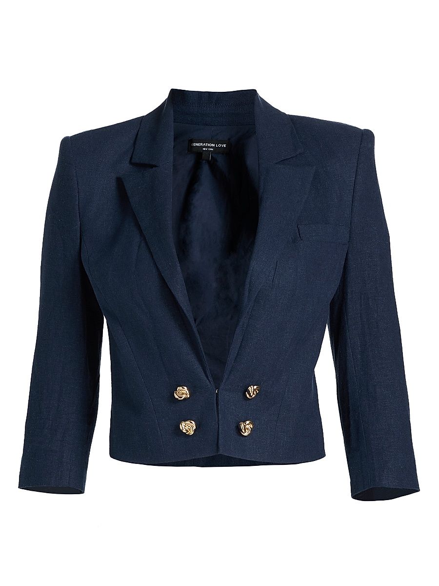 Women's Emmeline Linen Crop Blazer - French Navy - Size XL