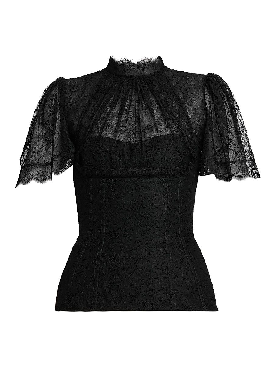 Women's Floral Lace Top - Black - Size 10
