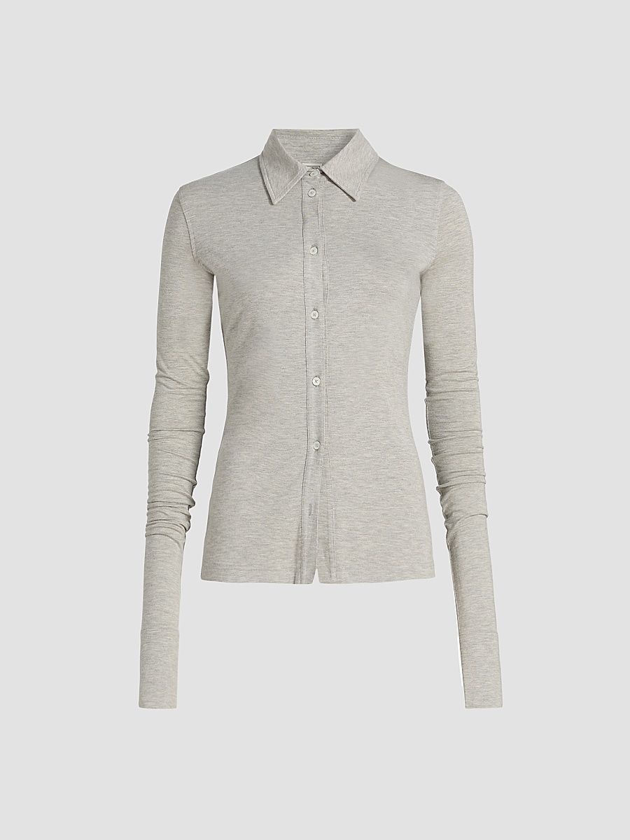 Women's Fitted Jersey Shirt - Pale Grey - Size XL