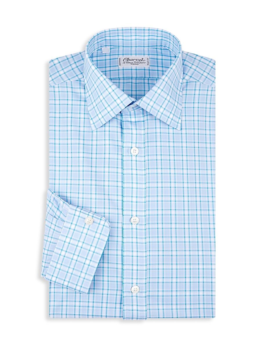 Men's Plaid Cotton Dress Shirt - Blue - Size 17