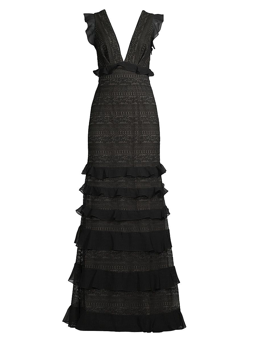 Women's Serafina Ruffle Lace Gown - Black - Size 10