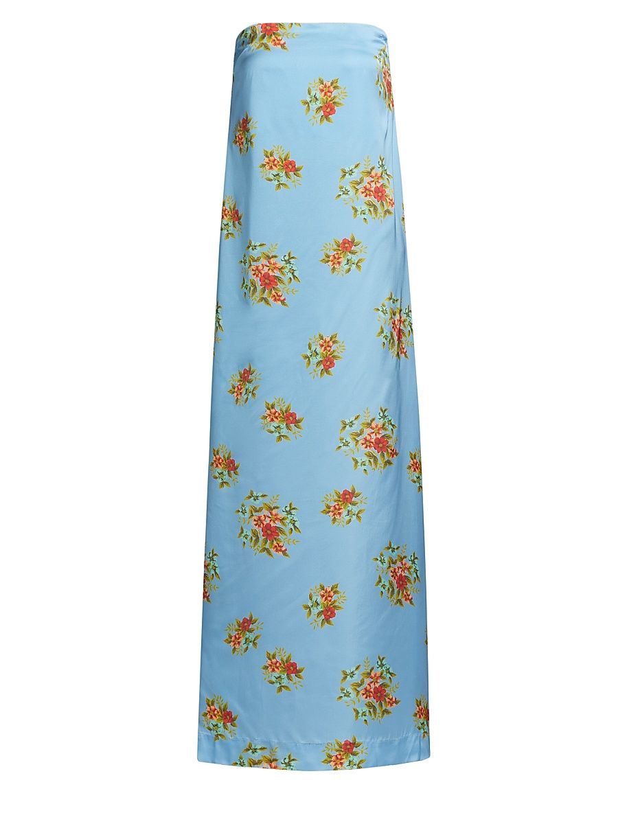 Women's Lucie Floral Satin Strapless Maxi Dress - Pool Bouquet - Size 6