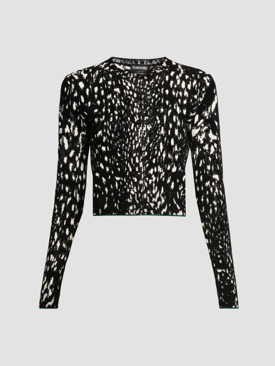 TOM FORD Women's Lynx Jacquard Velvet Cardigan - Black White - Size XS