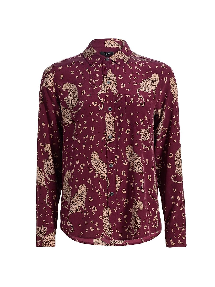 Women's Kate Leopard-Print Silk Shirt - Oxblood Leopard - Size Large