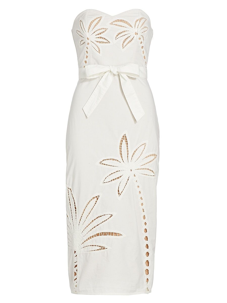 Women's Lani Strapless Embroidered Cotton Midi-Dress - White - Size Large