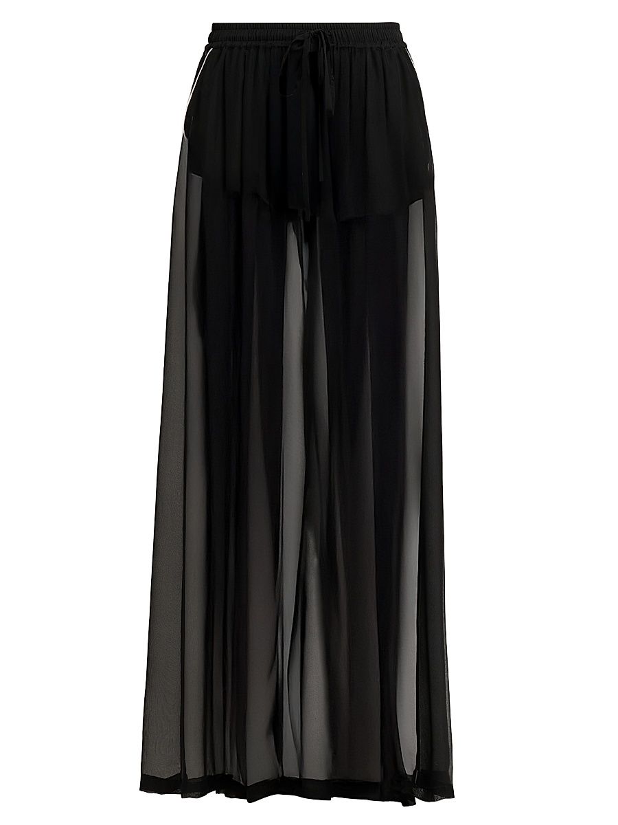 Women's Sheer Silk Chiffon Palazzo Pants - Nero - Size 12