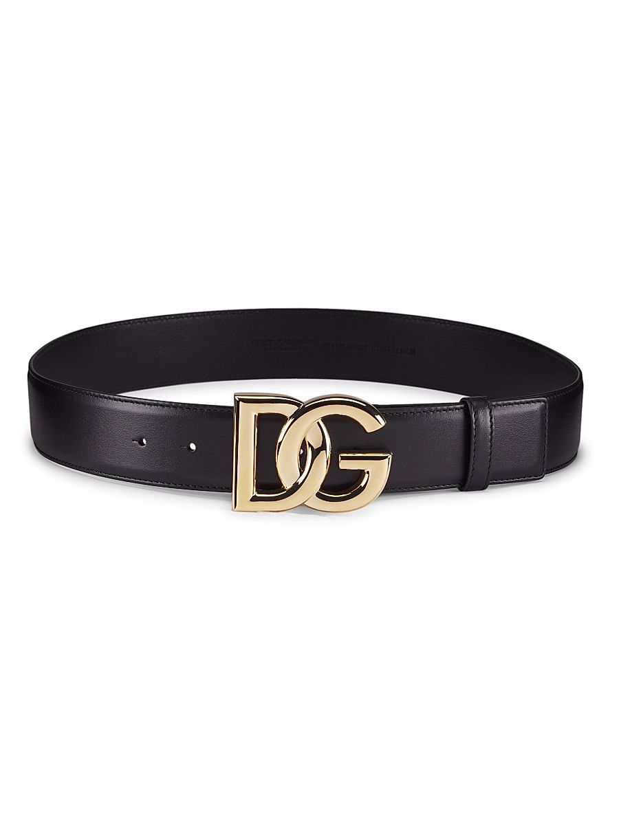 Women's DG Logo Leather Belt - Nero - Size Small