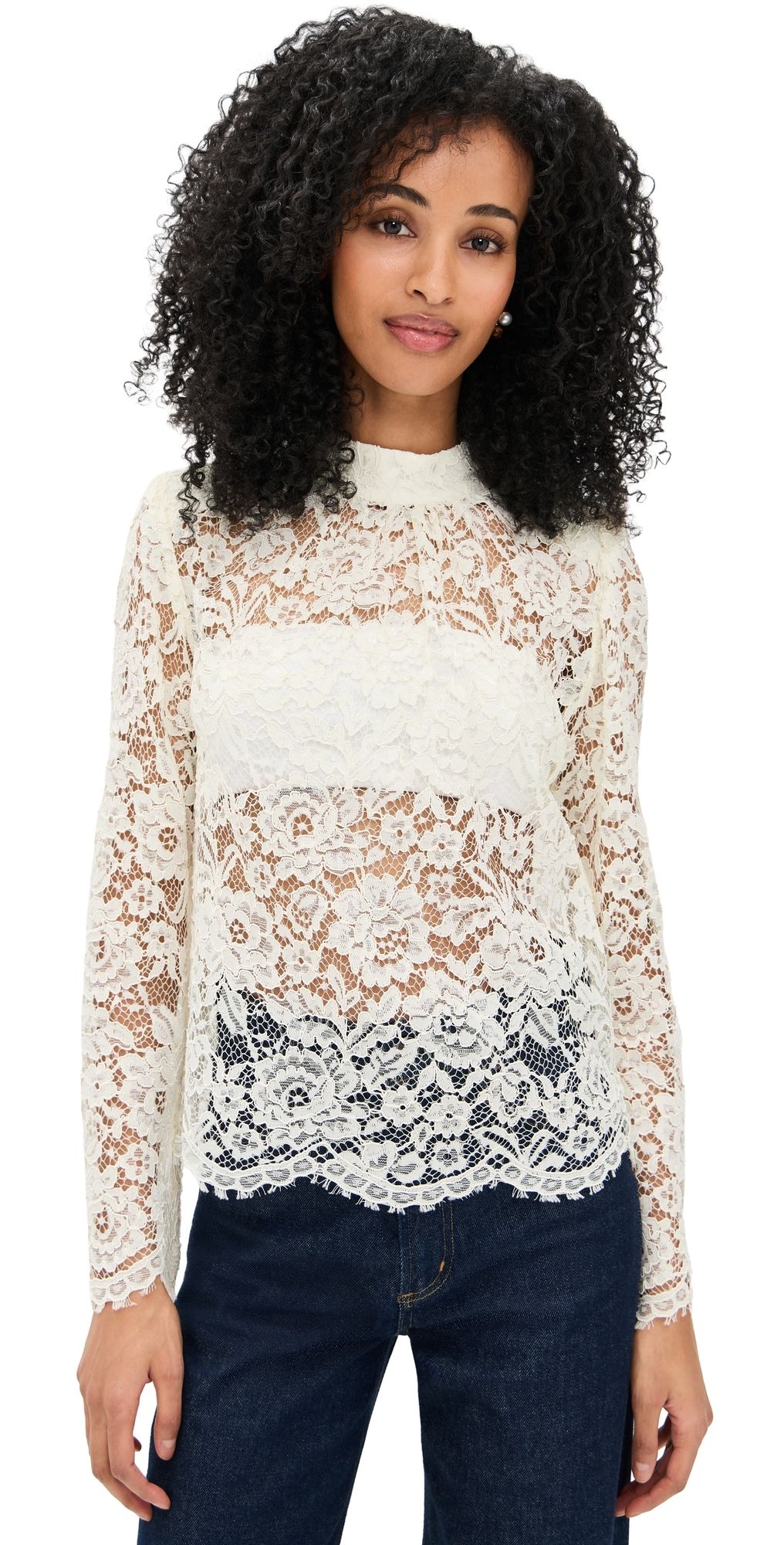WAYF Dolly Lace Top Ivory M