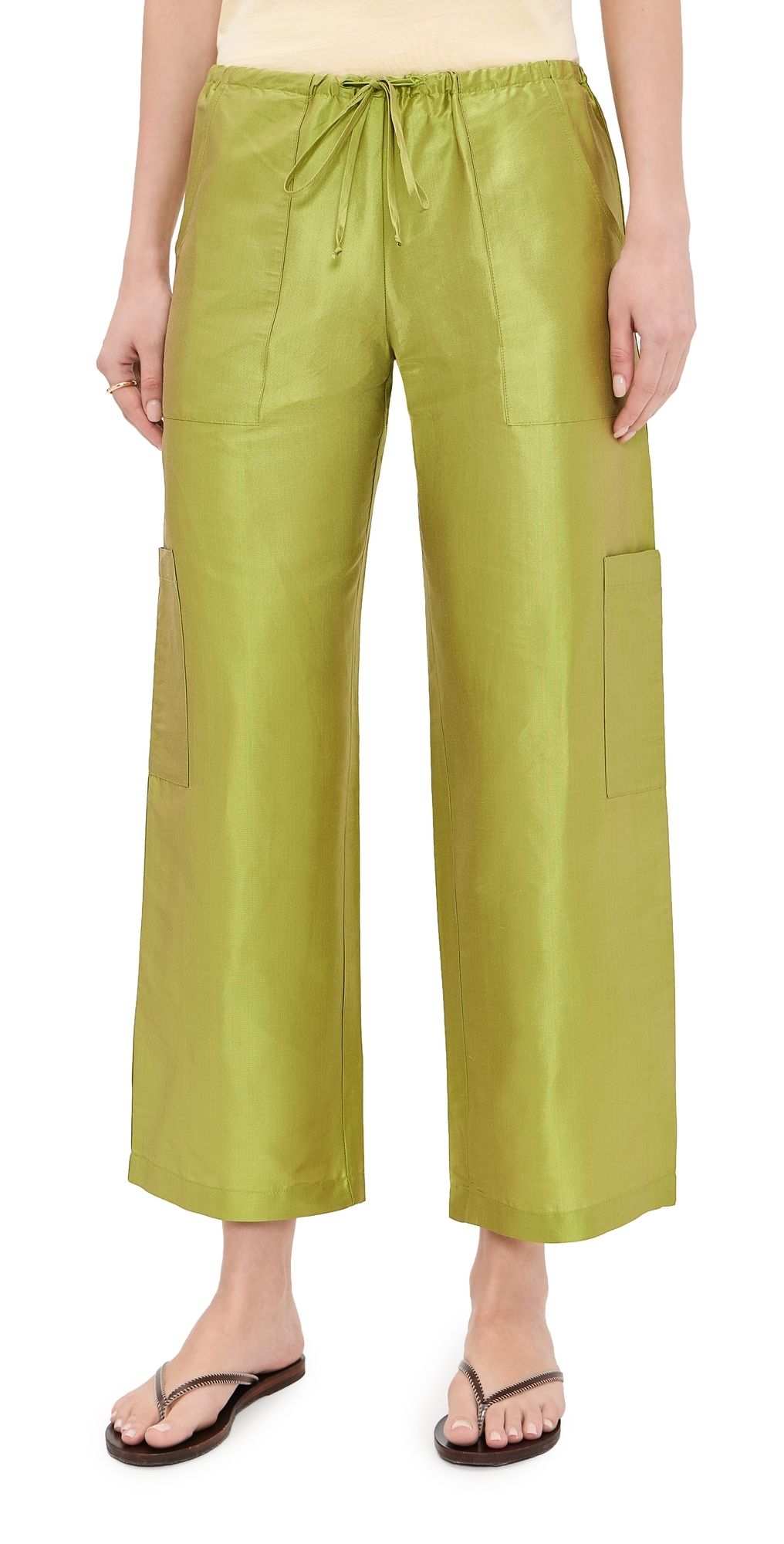 DONNI. The Silk Taffeta Drawstring Cargo Pants Pistachio S