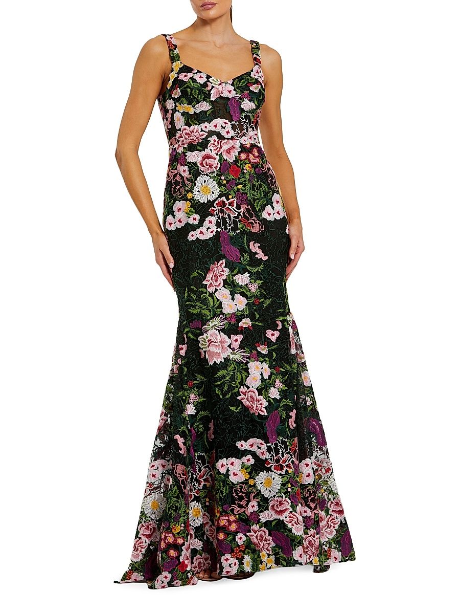 Women's Floral Embroidered Mermaid Gown - Black Multi - Size 2