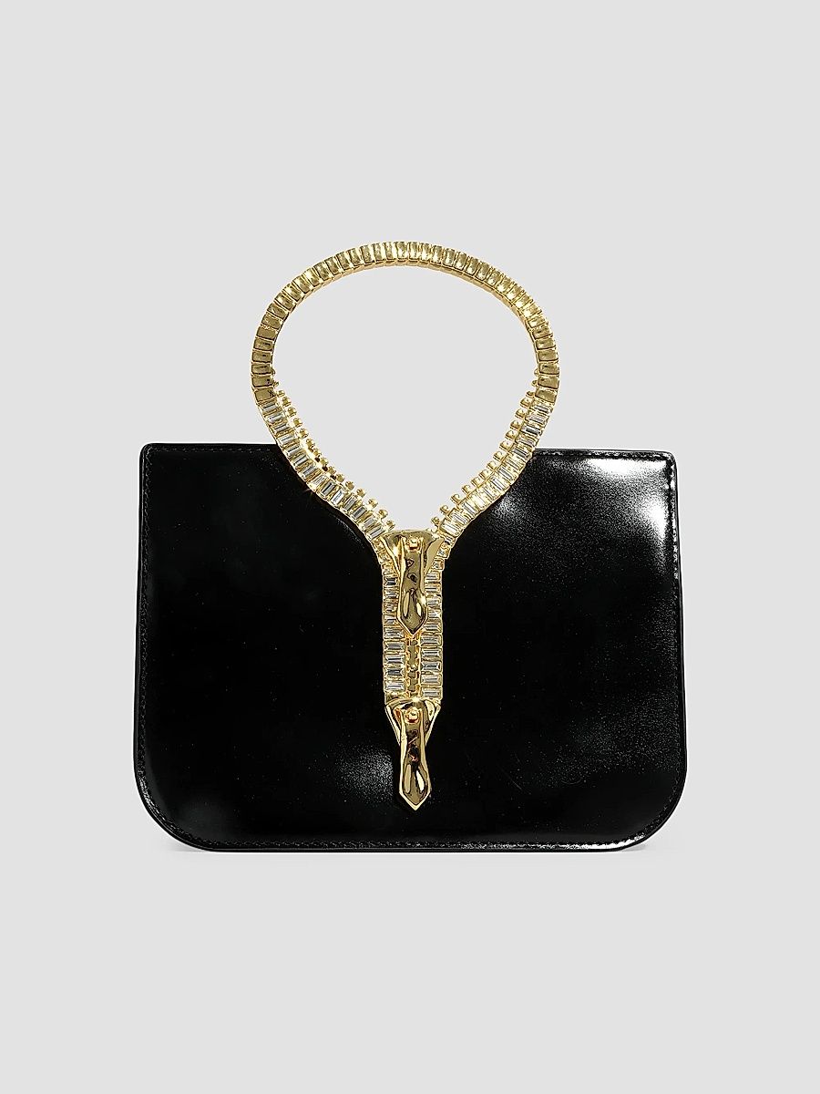 Women's 14K-Gold-Plated Zipper & Leather Top Handle Bag - Black