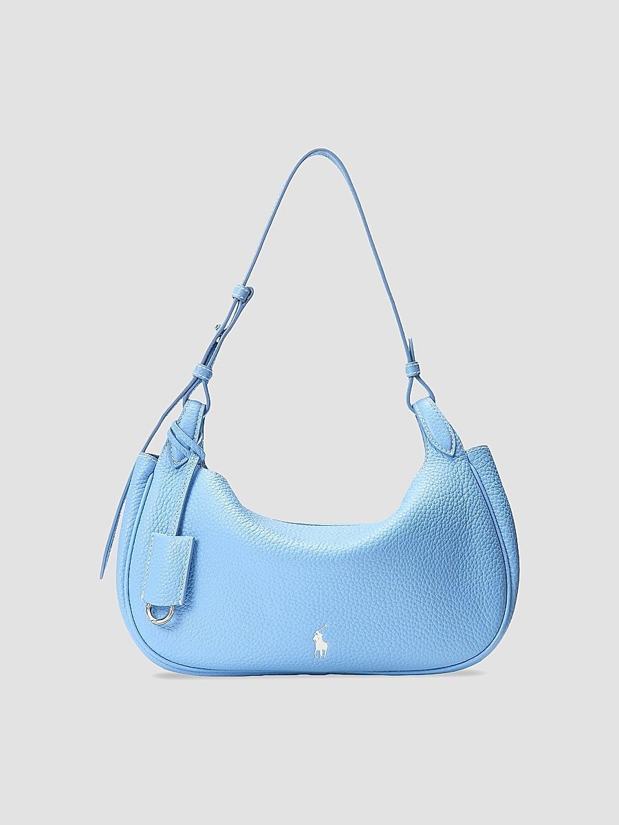Polo Ralph Lauren Women's Polo Play Medium Shiny Drum Leather Shoulder Bag - Baby Blue