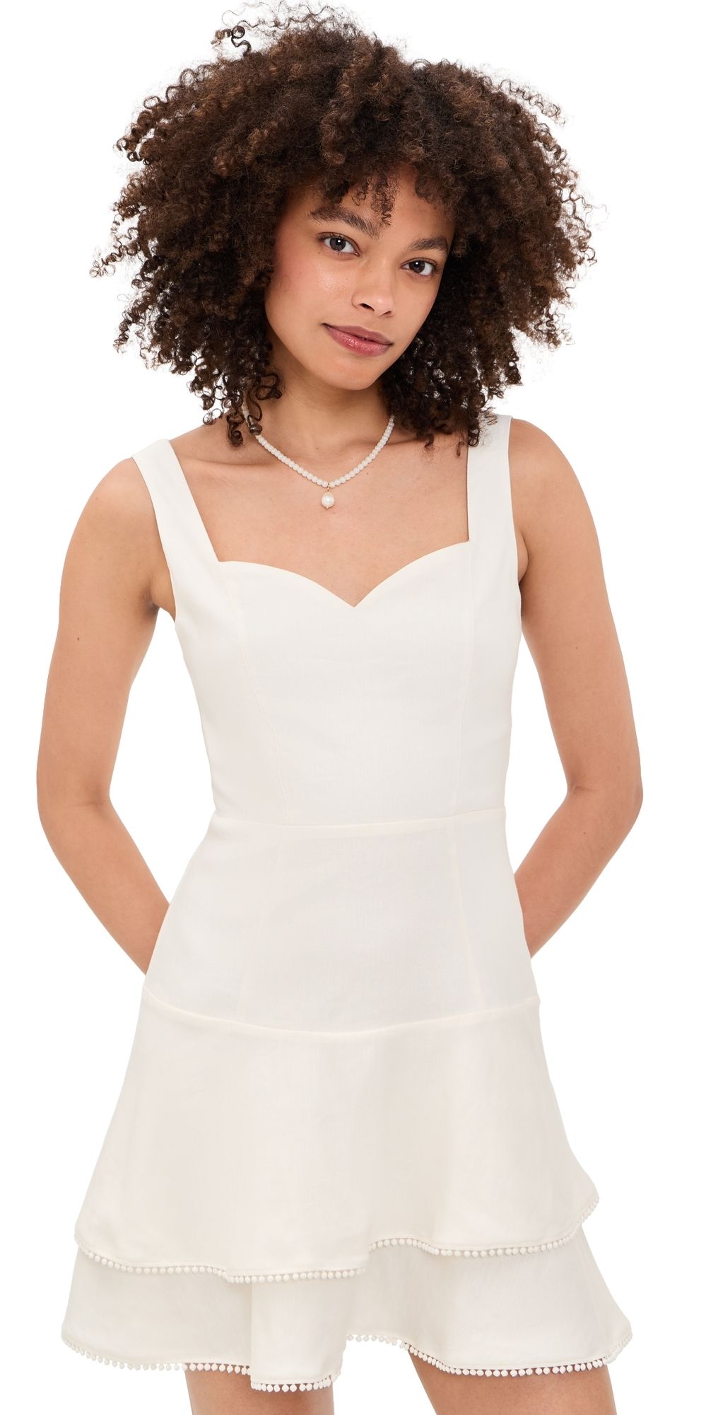 ALICE + OLIVIA Miriam Sweetheart Tiered Mini Dress Off White 0