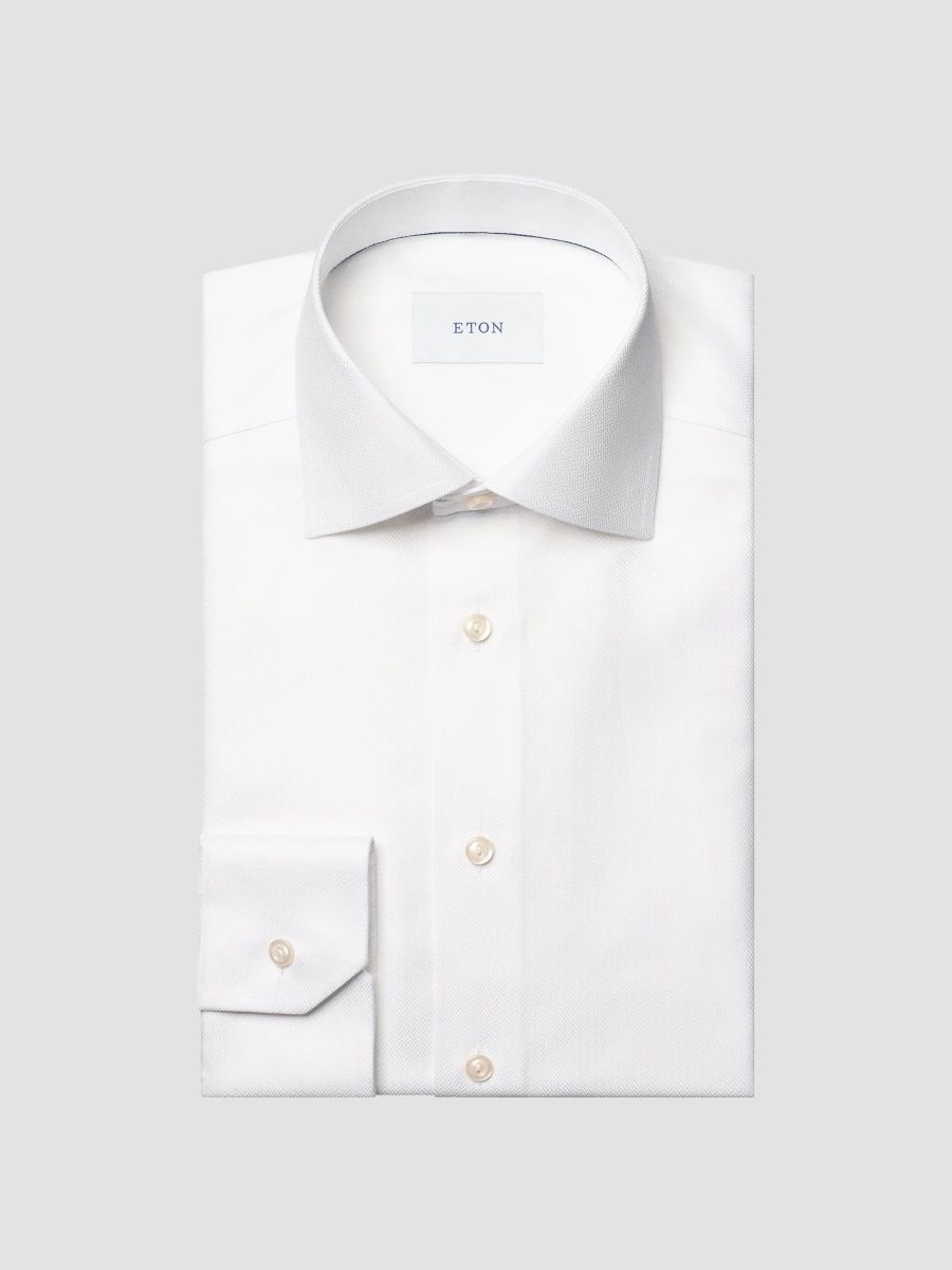 Eton Men's Herringbone Twill Shirt - White - Size 18