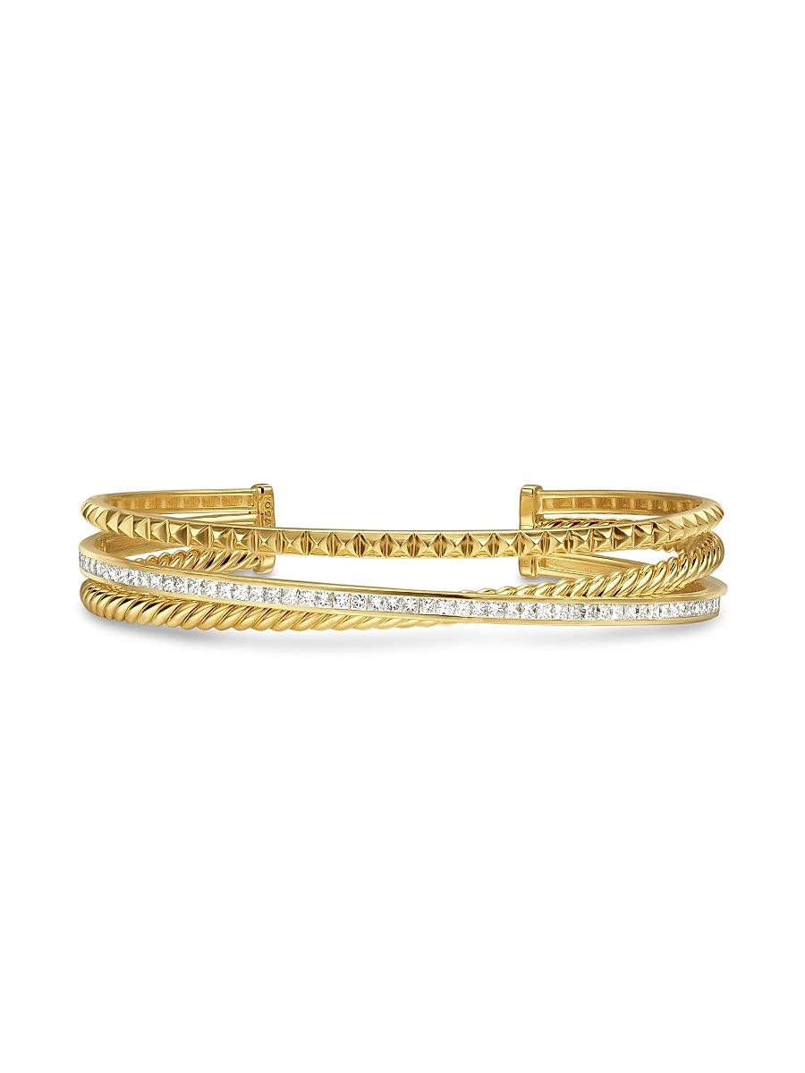 Women's Crossover Trio Three Row Cuff Bracelet in 18K Yellow Gold - Diamond - Size Large