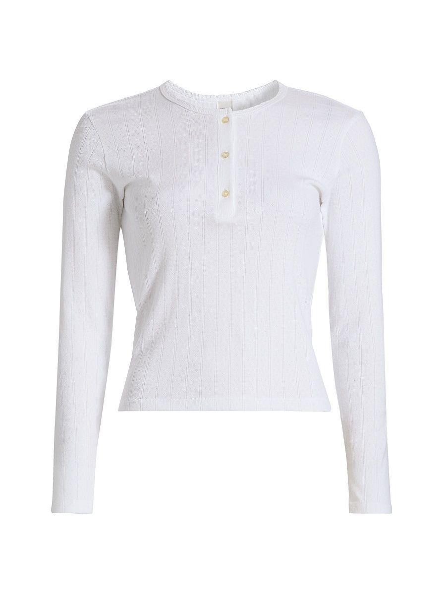 Women's Pointelle Henley-Style Top - White - Size XL