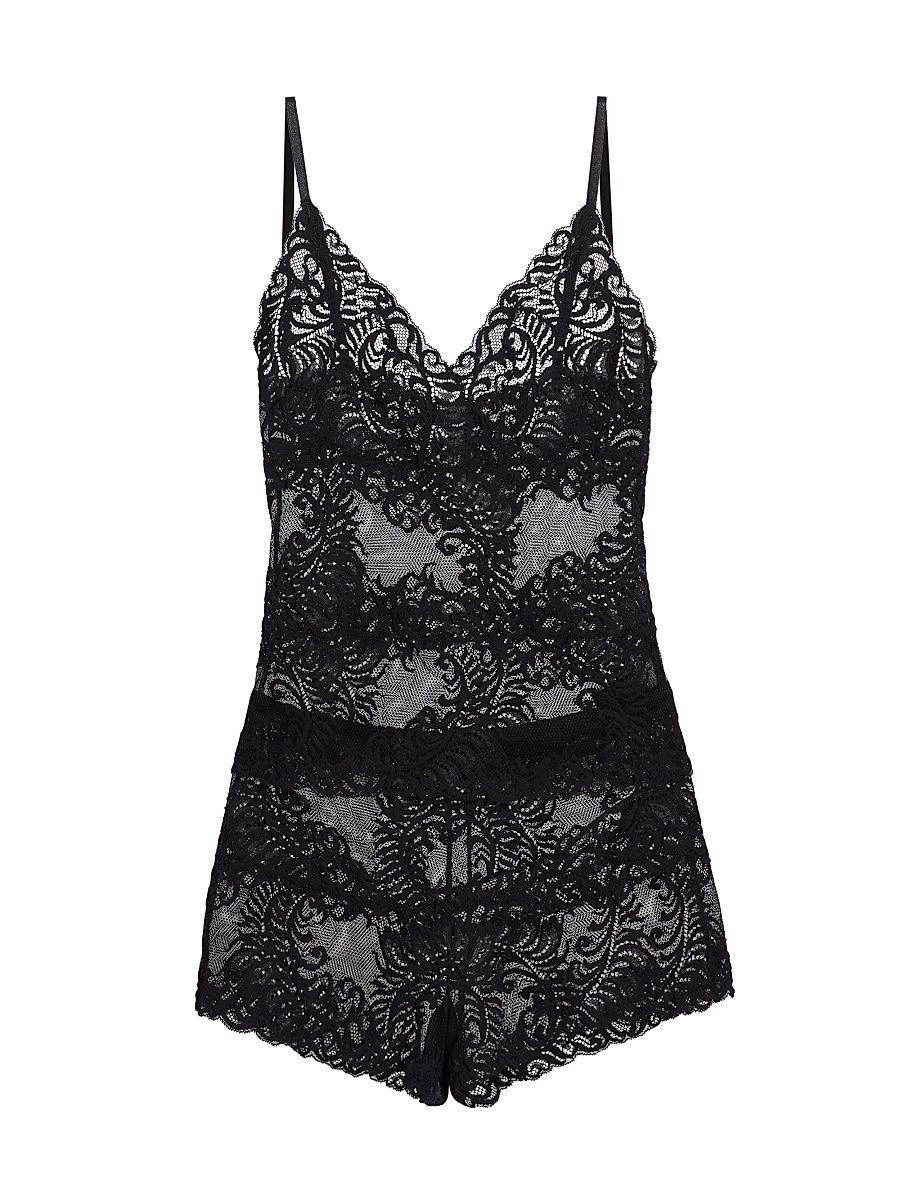 Women's Mesh Lace Short Pajamas - Black - Size XL