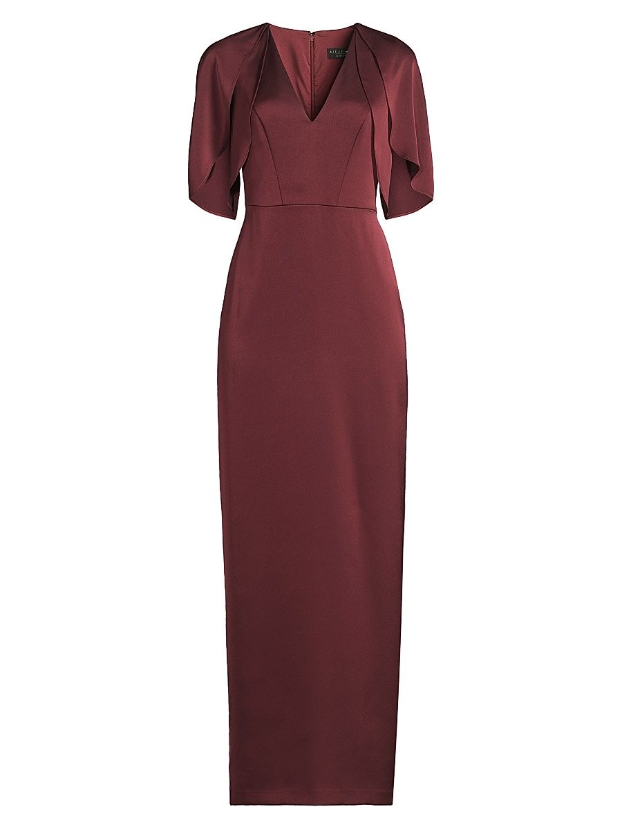 Women's Crepe-Back Satin Cape-Sleeve Column Gown - Merlot - Size 4