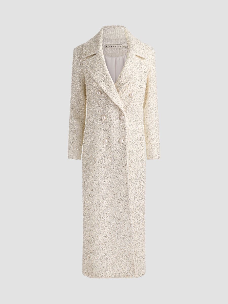 ALICE + OLIVIA Women's Nicholas Embellished Double-Breasted Coat - Off White - Size XL