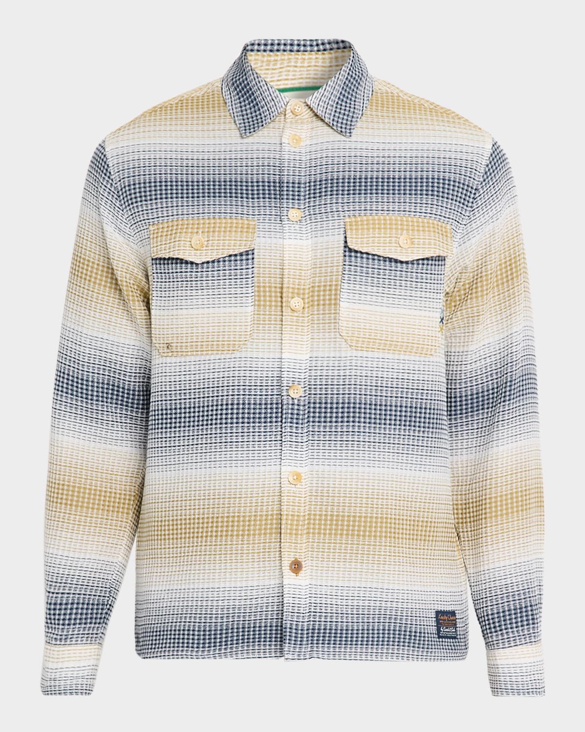 Men & apos;s Waffle Structure Cotton Stripe Overshirt