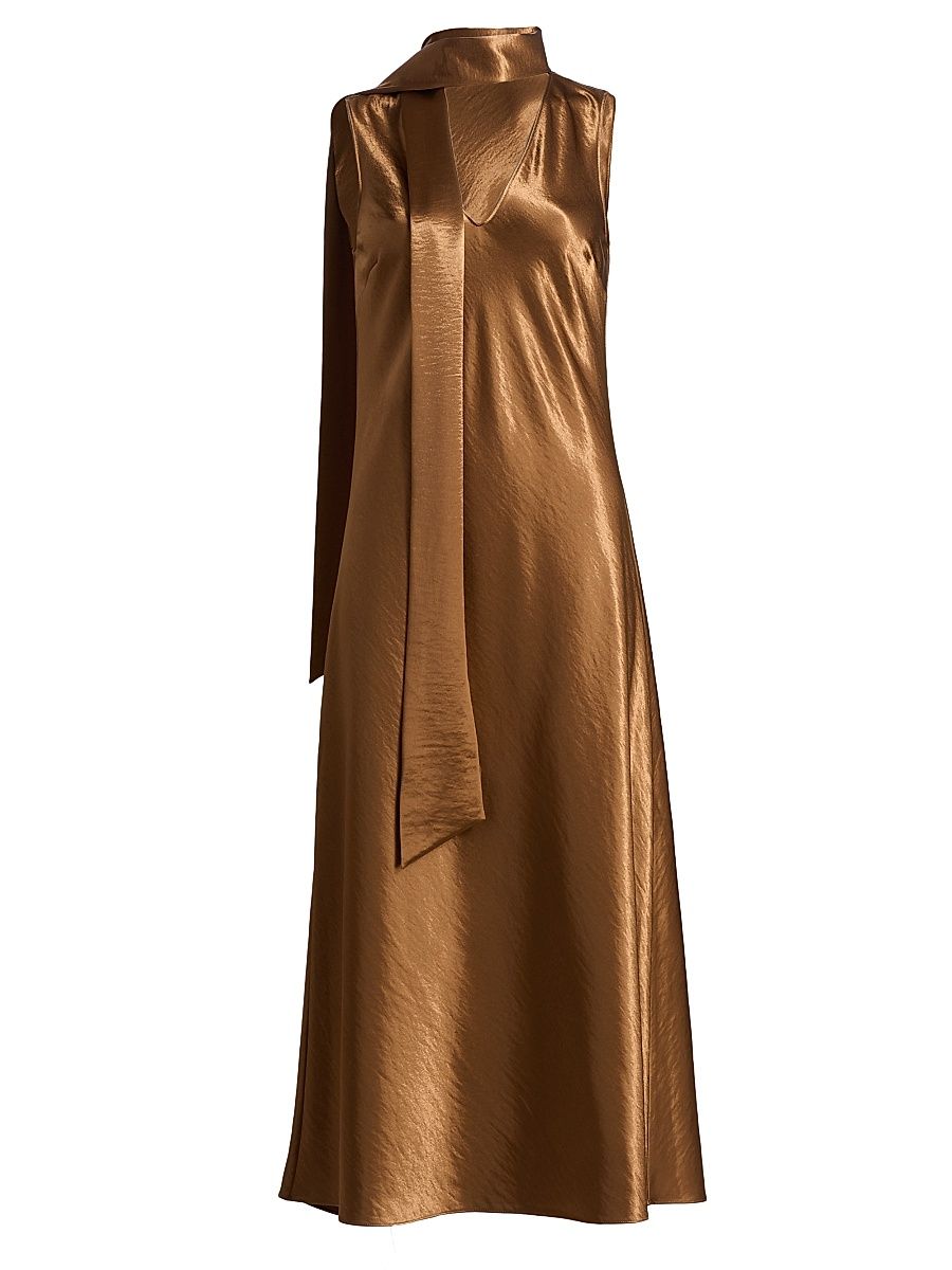 Women's Lorenza Scarf-Detail Bias-Cut Satin Maxi Dress - Ginger - Size Large