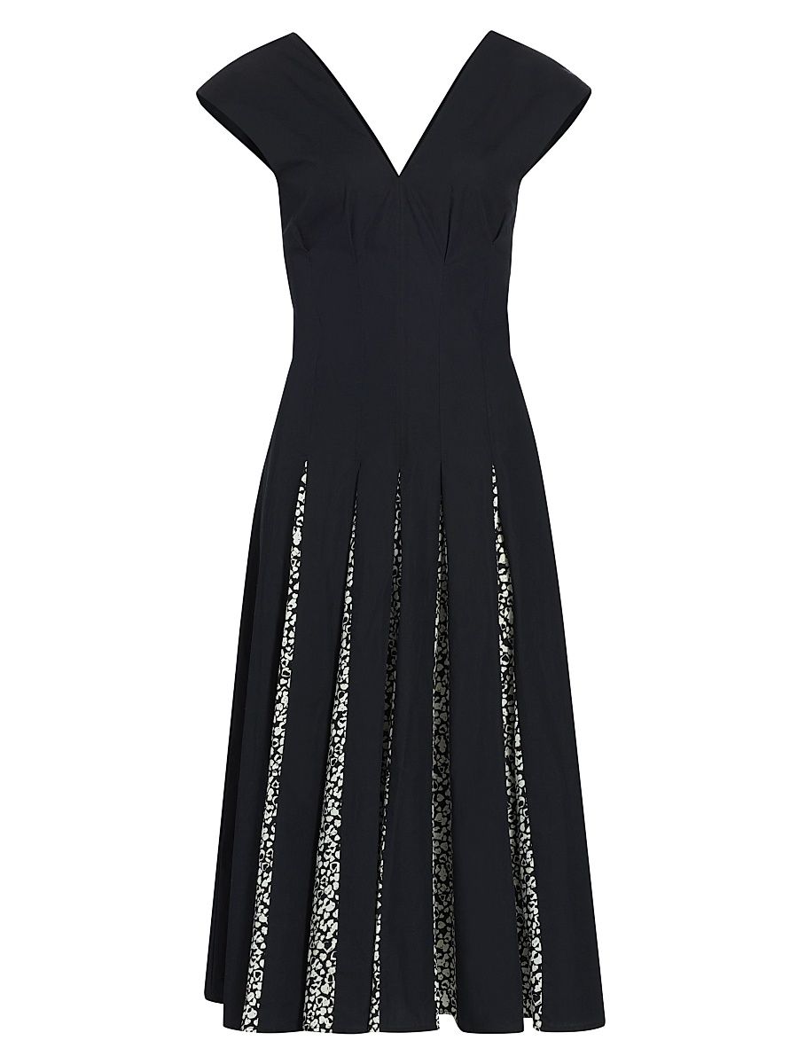 Women's Ella Pleated Cotton Midi-Dress - Black - Size 4