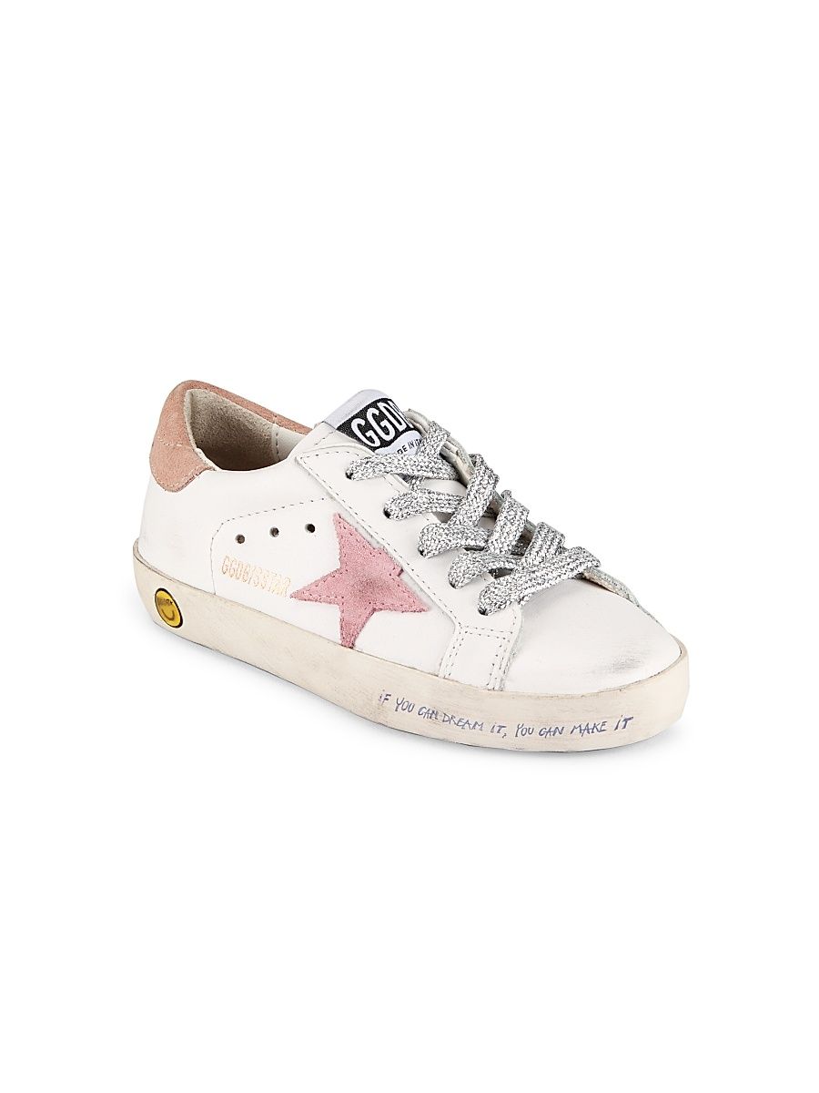 Girl's Super Star Leather Sneakers - Optic White Antique Pink Nougat - Size 9 (Toddler)
