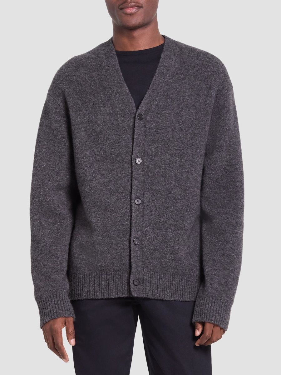 Theory Men's V-neck Wool-Blend Cardigan - Charcoal Melange - Size XL