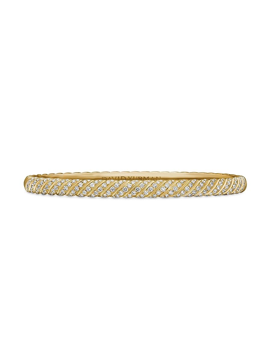 Women's Sculpted Cable Bangle Bracelet in 18K Yellow Gold - Diamond - Size Large