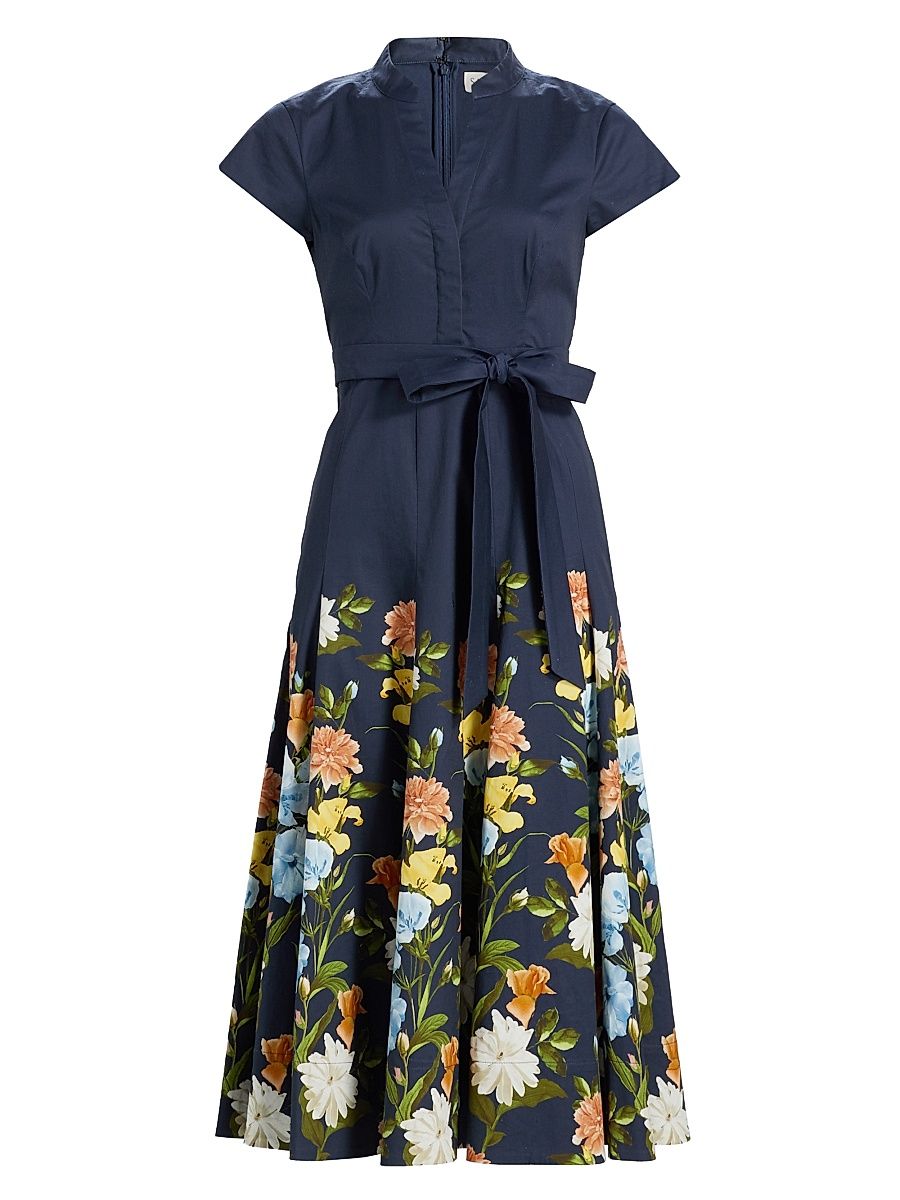 Women's Ganika Floral Cotton Midi-Dress - Navy Wildflowers Degrade - Size 14