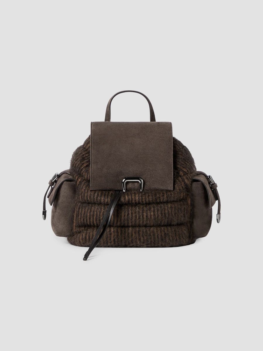 Brunello Cucinelli Women's Sartorial Backpack in Mohair and Wool Knit - Pepper